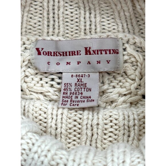 Vintage Yorkshire Knitting Cream Fisherman Cable Knit Sweater Turtleneck Size XL - Picture 4 of 7